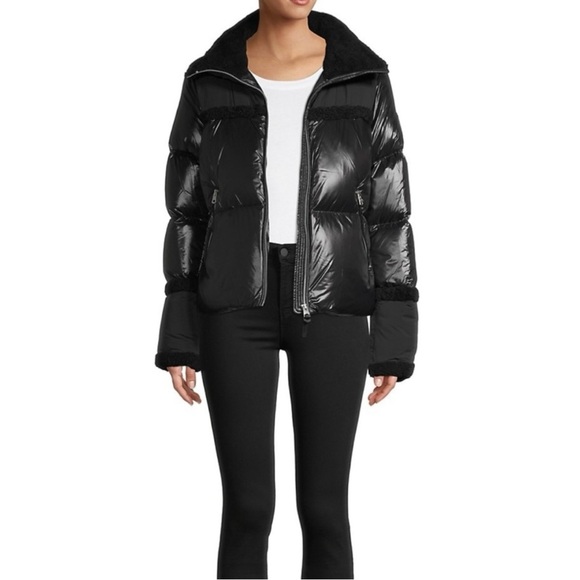 Mackage Montreal Miya black puffer jacket Shearling trim collar Small - Picture 2 of 16